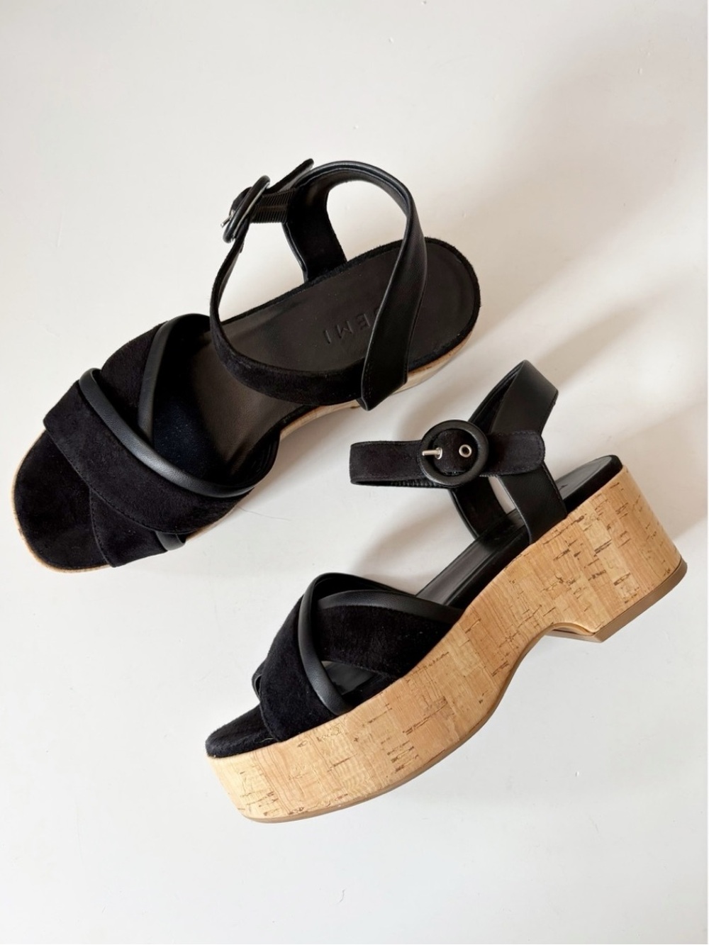 M. Gemi | Women’s Black Suede Leather Cork Platform The Angela Sandals Size 9
